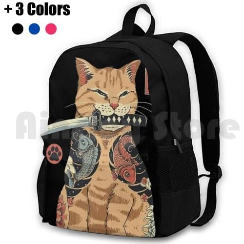 Catana-Samoura ? Cat Outdoor Hiking Backpack Riding Climbing Sports Bag Cat Cats Tattoo Yakuza Katana Catana Japanese Japan