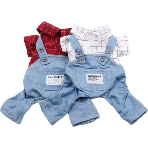 New Dog Cat Jumpsuit Rompers Plaid&Denim Pet Puppy T-shirt Denim Pants Spring/Summer Clothing Apparel 5 Sizes 2 Colours