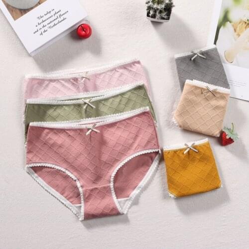 3Pcs Cotton Women Underwear Plus Size Panties Girl Lattice Briefs Sexy Lingeries Cotton Shorts Underpants Solid Panty Intimates