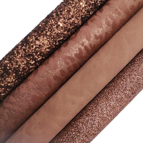 Brown Glitter leather, Leopard Soft Faux Fabric Sheets, Two Tones Suede Faux Leather Sheets For Bows DIY 21x29CM KM707
