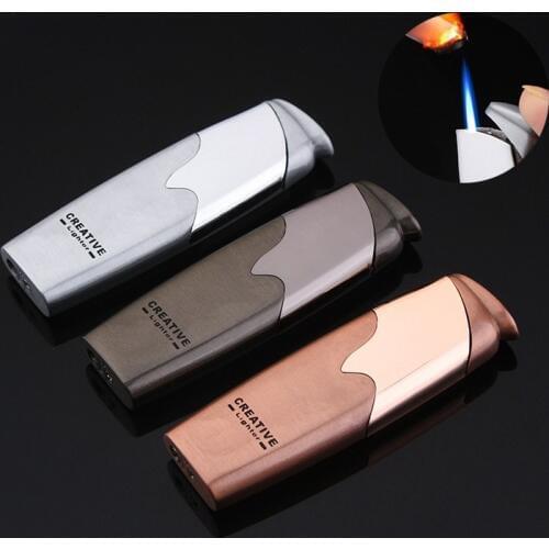Creative Personality Portable Ultra-thin Metal Texture Inflatable Windproof Lighter Blue Flame Gas Lighter Cigarette Lighter