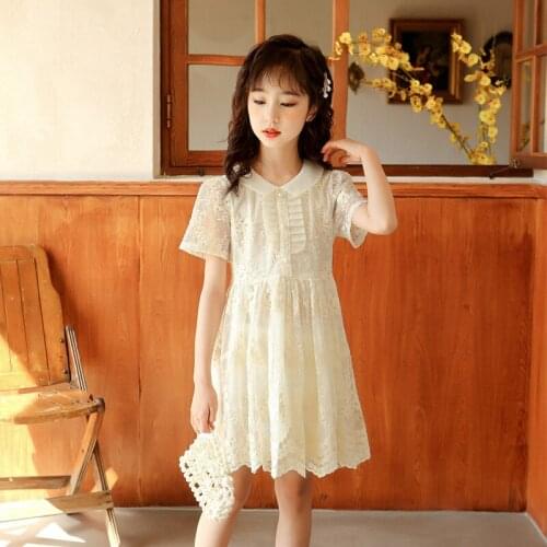 6 To 16 Yrs Girl Dress Summer Kids Short Sleeve Casual Lace Dress Elegant Children Princess Costume Teen Girls Clothes