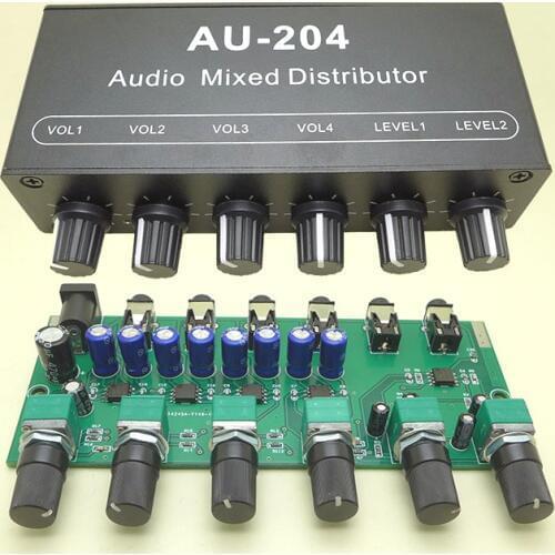 2 Input 4 output Stereo Audio Mixer Distributor Signal Selector switcher 3.5MM Individually Controls Headphones Amplifier AU-204