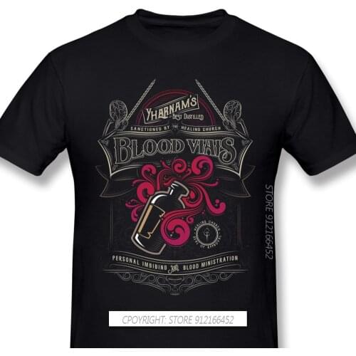Men Bloodborne Halloween Horrible Games Black T-Shirts Yharnams Blood Vials Pure Cotton Tee Harajuku Daily Life