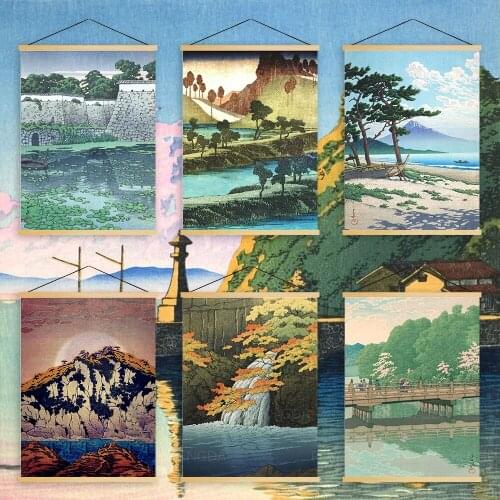 Canvas Wall Art Prints Landscape Paintings Solid Wood Hanging Scrolls Vintage Posters Home Decor Living Room Modular Pictures