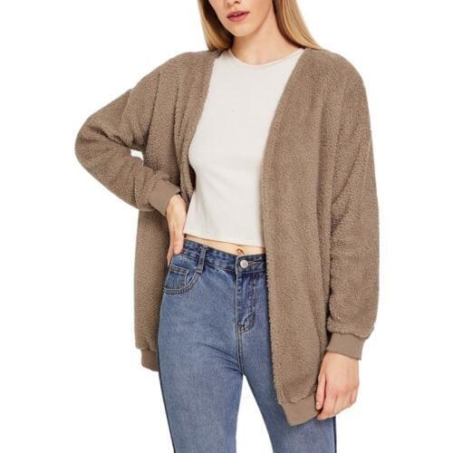 2020 New Autumn Winter Coat For Women 2020 New Hot Soild Color Comfortable Open Stitch Warm Plush Cardigan Coat