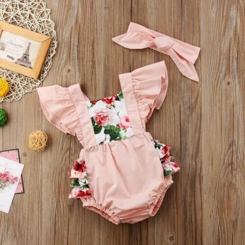 Pudcoco New Fashion Kids Baby Girls Floral Romper Bodysuit Jumpsuit Headband Outfits Baby Clothing For Girls