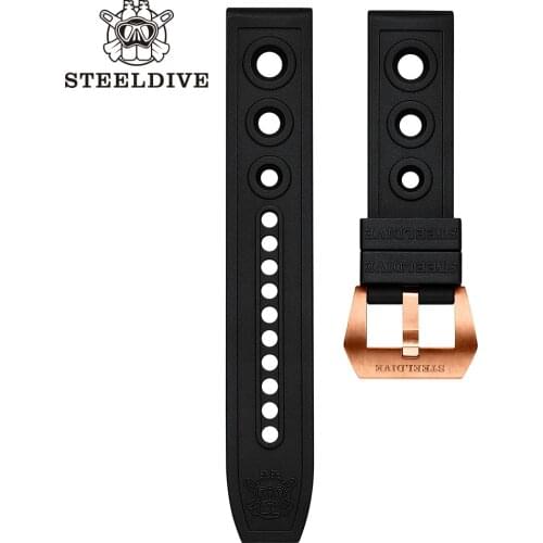 STEELDIVE SD2201S Official Bronze Buckle Rubber Strap Copper Buckle Black/Green/Blue/Red/Yellow/Orange 20mm/22mm Mens Dive Belt