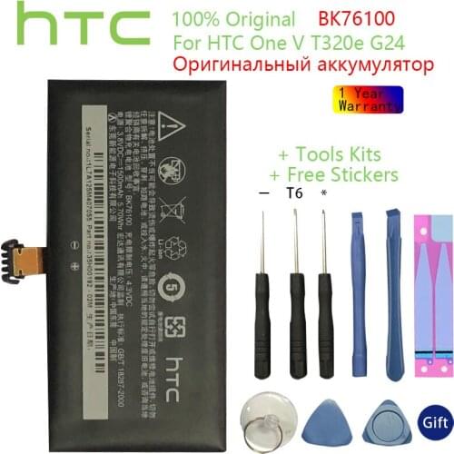 HTC Original Replacement BK76100 3.8V 1500mAh Battery for HTC One V T320e G24 Mobile Cell Phone Battery Pack Tools +Stickers