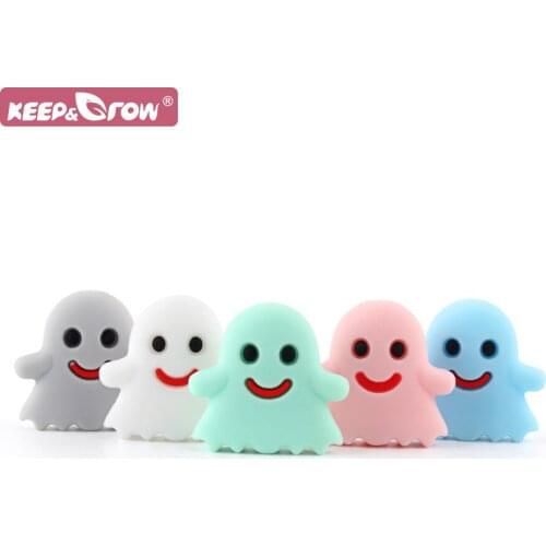 Food Grade Silicone Baby Teether Beads Mini Ghost BPA Free Baby Teething Toys Halloween DIY Pacifier Chew Necklace Chain Gifts
