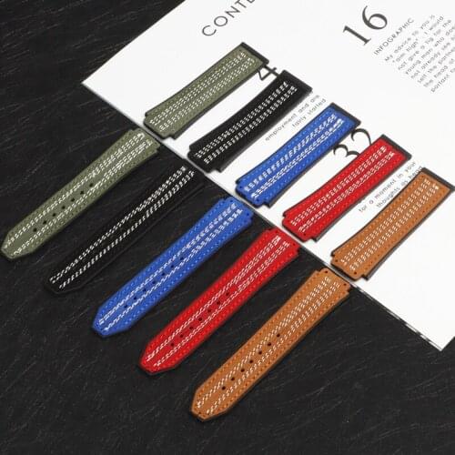 Top quality 25*19mm Watch Accessories Mens stiching Leather watch band for HUBLOT strap fusion Folding Buckle free tools