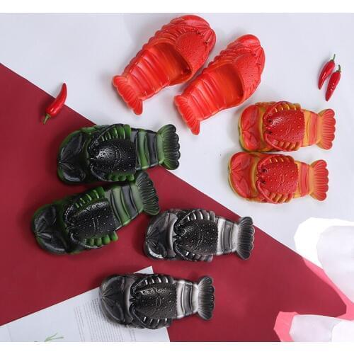 Large Size Creative Fish Flip Flops Flat Beach Slipper For Women Funny Lobster Slippers Couple Non-slip Shoes Femme Pantoufles