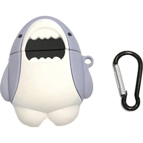 Silicone Protective Case Unique Shark Cover Protector with Carabiner for Airpods 1/2 Wireless Headset Charging Box Accessories