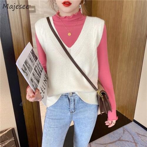 Sweater Vest Women Solid Lovely Korean Style New Fashion Trendy Loose Casual Tops Plus Size 3XL Knitted Chic Warm Candy Color