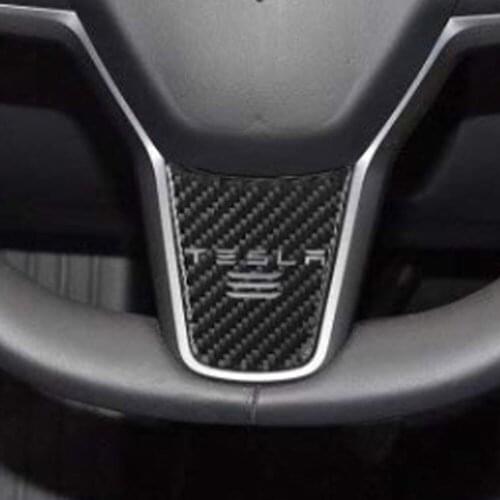 Carbon Fiber Car Steering Wheel Decoration Trim For Tesla Model 3 2019 2020 Accessories carstyling