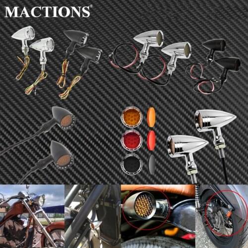Motorcycle Universal Turn Signal Lights Amber Brake Indicator Light Black/Chrome For Harley XL Chopper Cruiser Bobber Cafe Racer