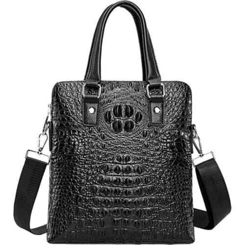 Genuine Leather vertical briefcase shoulder messenger bag fashion briefcase male cowhide business bag men casual Totes handbag