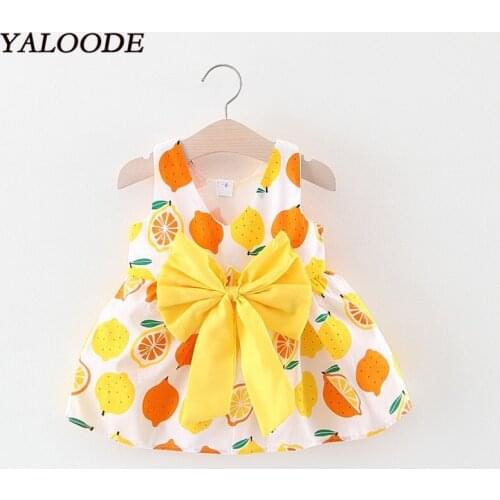 YALOODE 2020 Summer Baby Girl Clothes Princess Dress Outfits Sunsuit Lemon Print Bow Baby Dress Newborn Infant Dress For 0-3T