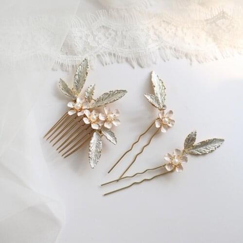 1 Sets Bride Metal Leaf Hair Comb Hair Pins Gold Wedding Hair Headdress Bridal Hair Accessories