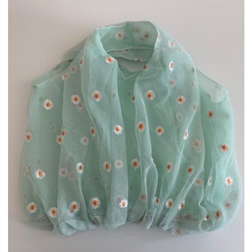 3D Women Daisy Embroidery Handbag Shopping Bag Coin Purse Small Transparent Tote Mesh Cloth Bag High Quality Eco Fruit Bag