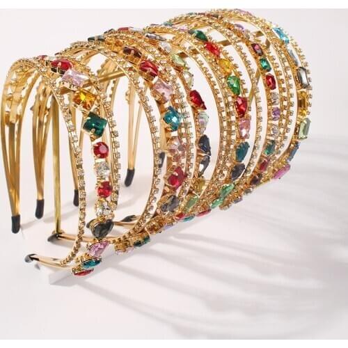 Three Layers Women Crystal Hair Band Geometric Rhinestone Thin Headband 2020 New Fashion Party Everyday Headwear Hair Jewelry