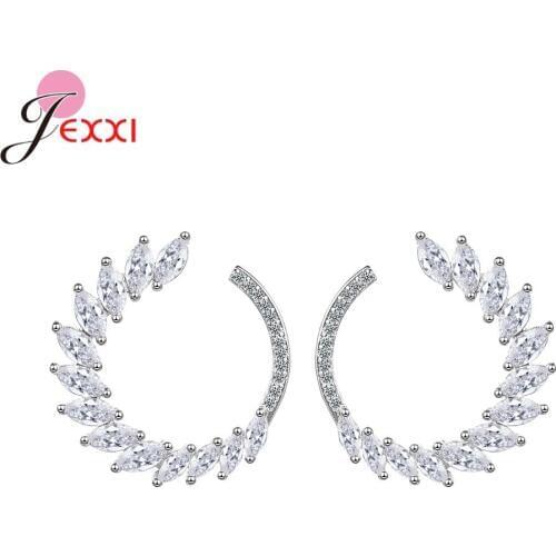 Leaves Shaped 925 Sterling Silver Earrings Clear CZ Circle Round Stud Earrings For Women Jewelry Brincos Valentine Day Gift