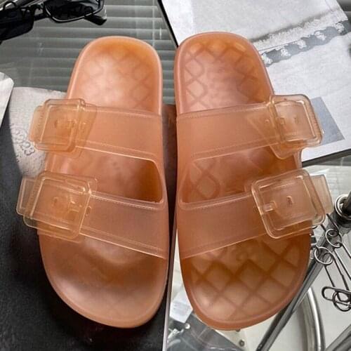 2021 Candy Color Women Jelly Slippers Pvc Transparent Thick Bottom Buckle Mules Summer Vacation Beach Outwear Sandals For Women
