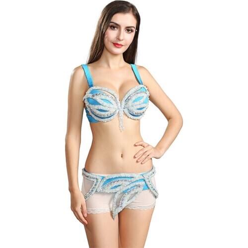 Womens Belly Dance Costume Outfit Set Bra Belt showgirl belly dancing Carnival Bollywood set halloween Beaded Clothes