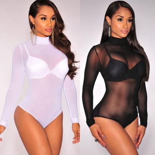 Women Sexy Lingerie Bodysuit Babydolls Solid Perspective Long Sleeve Jumpsuit Bodysuit Ladies Skinny Sleepwear Exotic Underwear