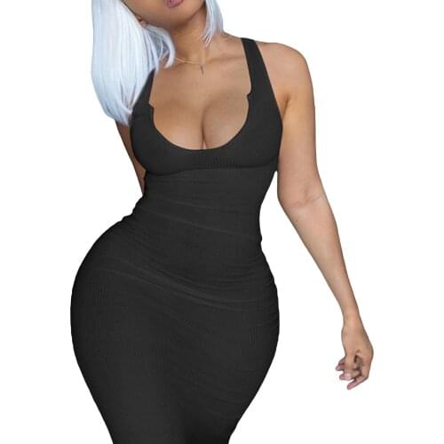 Women Sexy Sleeveless U-neck Dress Fashion Solid Color Fashionable Beautiful Dresses for Ladies Female