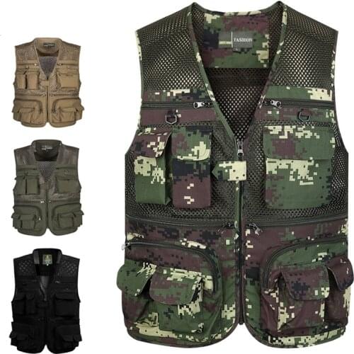 Summer Mens Fishing Vest Camouflage Mesh Fisherman Vest Photography Director Multi-Pocket Recreational Fishing Hiking Vest