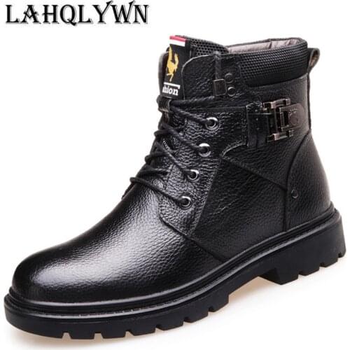 Winter Boots for Men Warm plush Waterproof Genuine Leather Casual Shoes New Mens Ankle Snow Boot Botas Masculina Bota H259