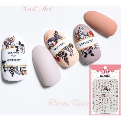 1pcs Snow Leopard 3D Nail Adhesive Stickers Decals Flower Nails Art Decoration Manicure Wraps Foils Slider HL77
