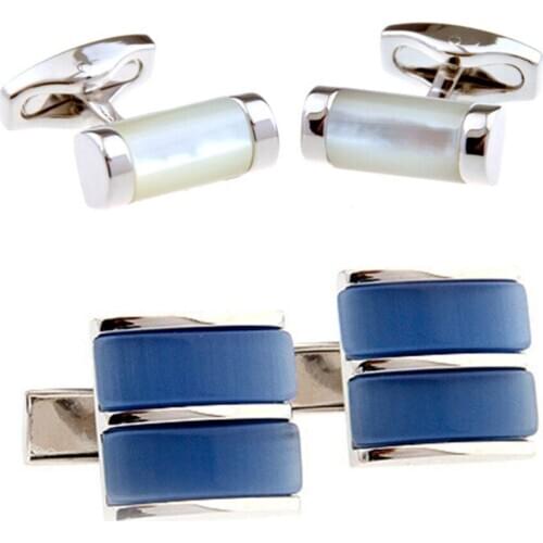 10pairs/lot Elgent Opal Cufflinks Blue/White Mother Pearl Shell Cuff Link Business/Wedding Gift Mens Jewelry Wholesale