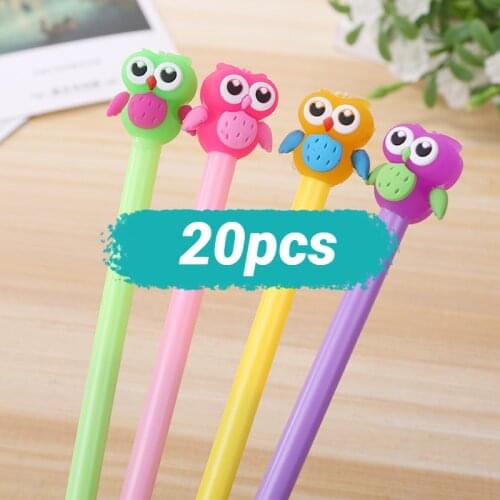 20 Pcs Cute Owl Gel Pen South Korea Cartoon Water Pens Student Kawaii School Supplies Pen for Writing Material Escolar