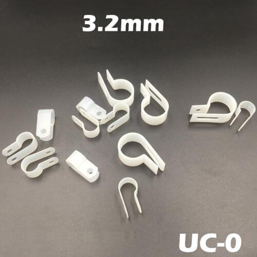200pcs UC-0 3.2mm 1/8" White Plastic Nylon Wire Hose Tube Fansten R-Type Fixed Cable Tie Mount Organizer Holder R Clip Clamp