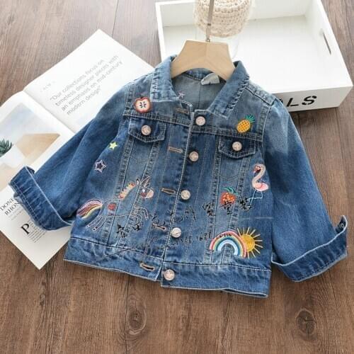 2020 Girls Embroidery Long Sleeve Tops Autumn Cartoon Denim Jacket For Childrens Fashion Kids Coats Clothes