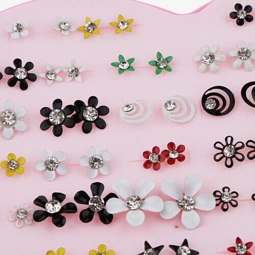 36 Pairs Cute Multiple Flower Rhinestone Stud Earrings Set for Girls Kids