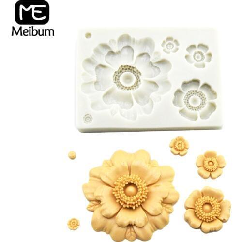 Meibum 3D Flower Fondant Cake Mold Wedding Party Petal Pattern Pastry Model Gum Paste Sugar Craft Silicone Mould Decorating Tool