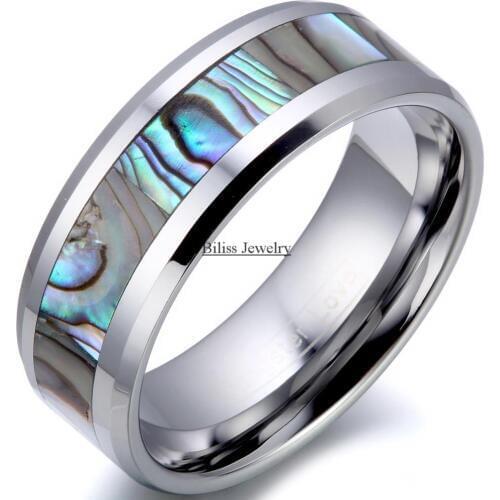 8mm Comfort Fit Top Quality Tungsten Carbide Ring with Abalone Inlay Mens Wedding Band Male Engagement Ring