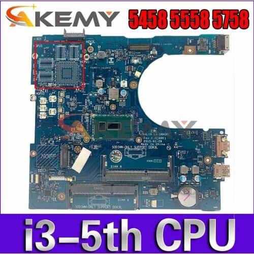 Akemy I3-5005U FOR Dell 5558 5458 5758 Motherboard AAL10 LA-B843P CN-0F0FC6 F0FC6 Mainboard 100% tested