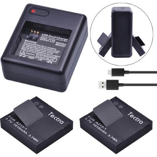 Tectra 2PCS 1010mAh AZ13-1 AZ13 Repalcement Battery + USB Dual Charger for Xiaomi Yi XiaoYi Xiaomi yi 1 Action Camera Battery