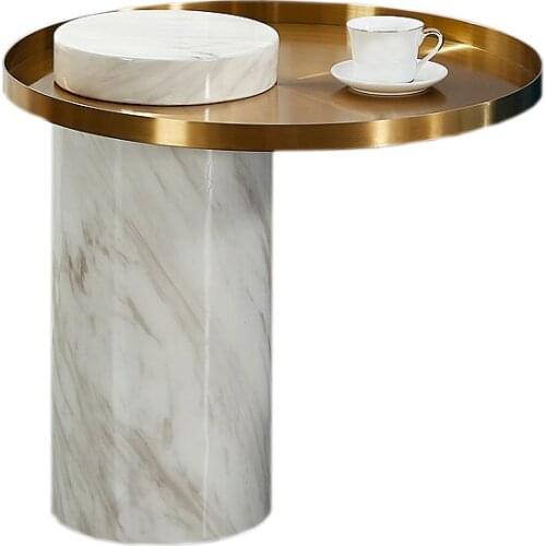 Free shipping Deluxe End Table for Living Room Office Marble Side Table Metal Top Round Coffee Table