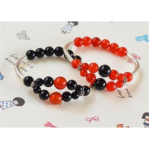 Natural red agate bracelet fashion hundred-set students s925 pure silver bracelet black agate ancient silver bracelet ladies bra