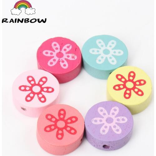 Mixed Colors Wooden Material beads Flower Painted Round Shape Wooden Spacer Beads For Jewelry making 17mm 20pcs