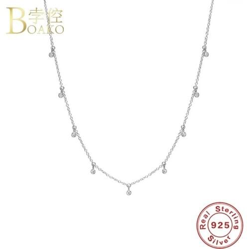 BOAKO Mini Round Diamond 925 Sterling Silver Necklace For Women 2020 Silver Chain 925 Jewelry Chain Choker Necklace