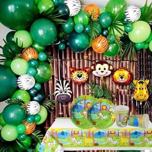 Jungle Decoration Animal Party Monkey Lion Foil Balloon Garland Arch Kit Safari Birthday Party Decorations Kids Baby Shower Boy