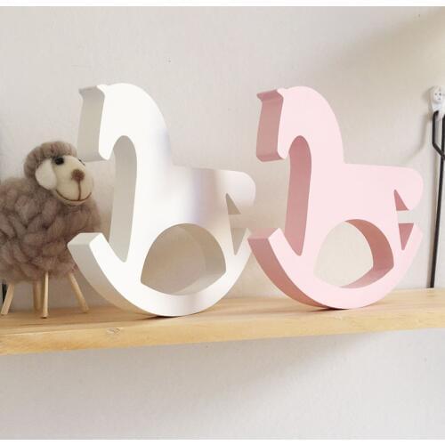 Handmade Wooden Pink Horse Figurines Miniatures Children Girl Room Decorations Boy Kids Cute Animal Trojan Toy Nursery Decor