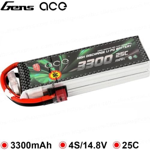 Gens ace Lipo Battery 3300mAh 11.1V 14.8V 22.2V Lipo 3S 4S 6S Battery 25C Deans Plug for Heli Quadcopter High Performance