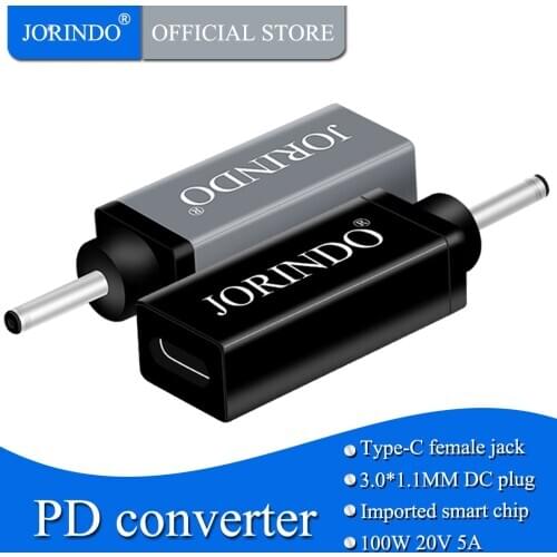 JORINDO Type-C to DC3.0*1.1MM Notebook PC PD decoy 100W fast charging converter USB C female socket to DC3011 male plug
